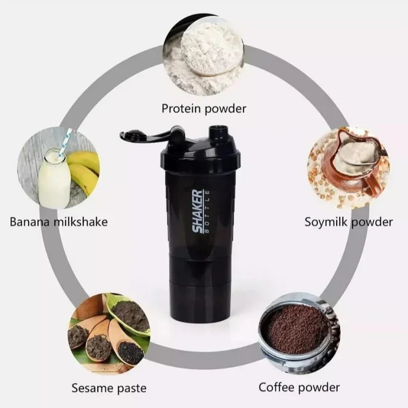 3-Layer Protein Shaker Bottle Black