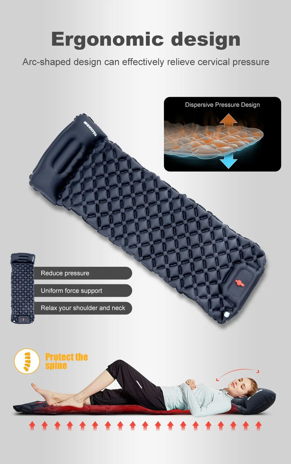 Ultralight Camping Inflatable Mattress with Built-In Pump and Pillows