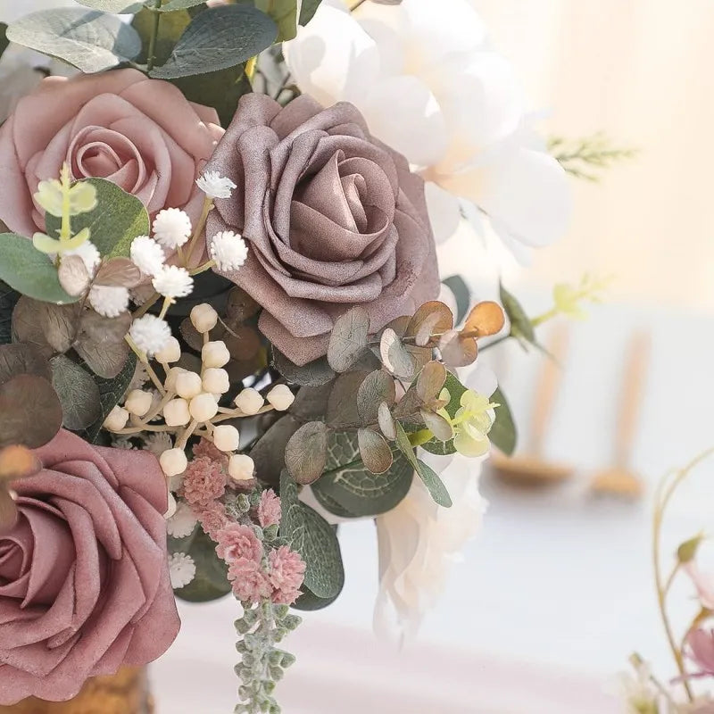 25pcs Real Touch Cinnamon Combination Artificial Rose Flower Arrangement - Warm Taupe & Nude