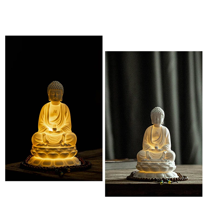 Ceramic Buddha LED Lamp: Tranquil Dhyana Sculpture