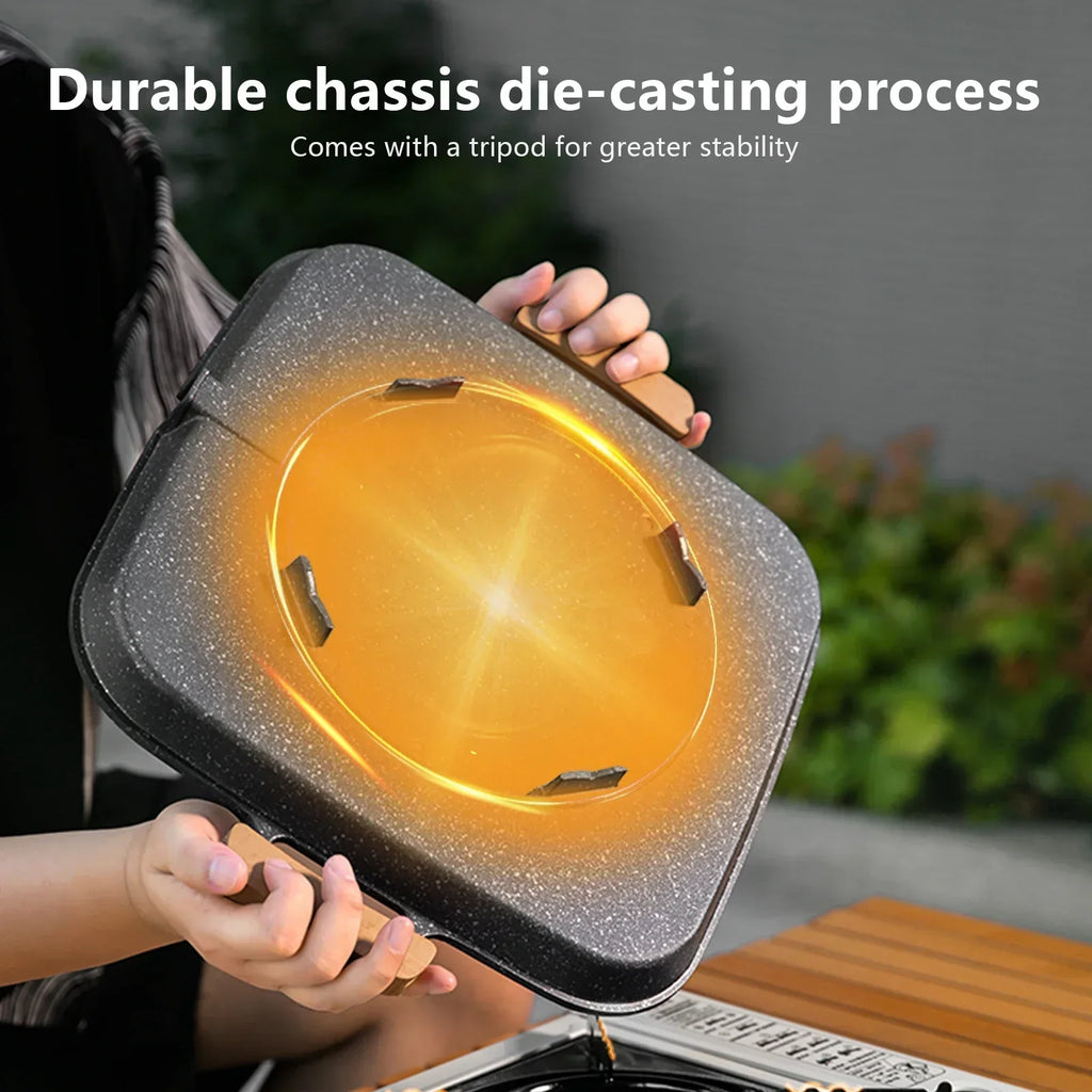 Square Camping BBQ Grill Pan Black
