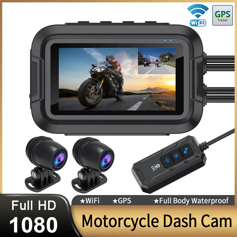 Dual 1080P Motorcycle Cam WiFi + GPS 64 GB Black