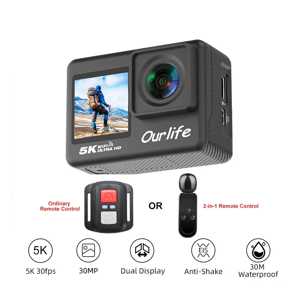 5K Action Camera with Touchscreen Waterproof Black