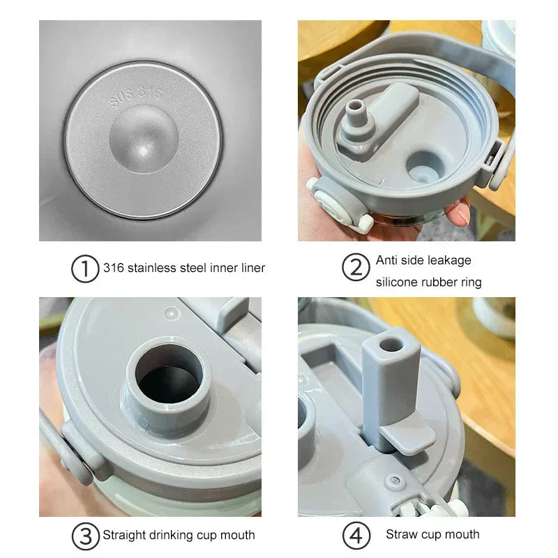 1000ml Thermo Bottle with Straw White