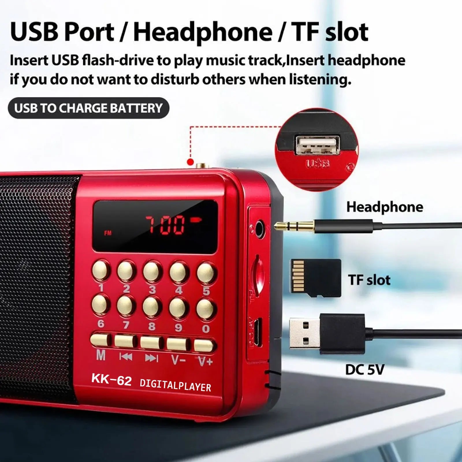 Mini Portable Rechargeable Digital Fm Radio & Mp3 Player