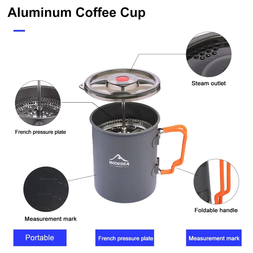 Camping Pot with French Press 750ml Grey