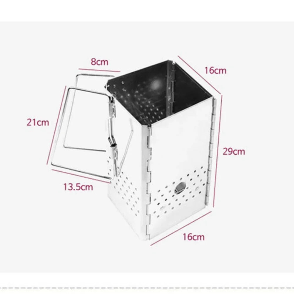 Portable Charcoal Starter & Folding BBQ Grill Stainless Steel Silver