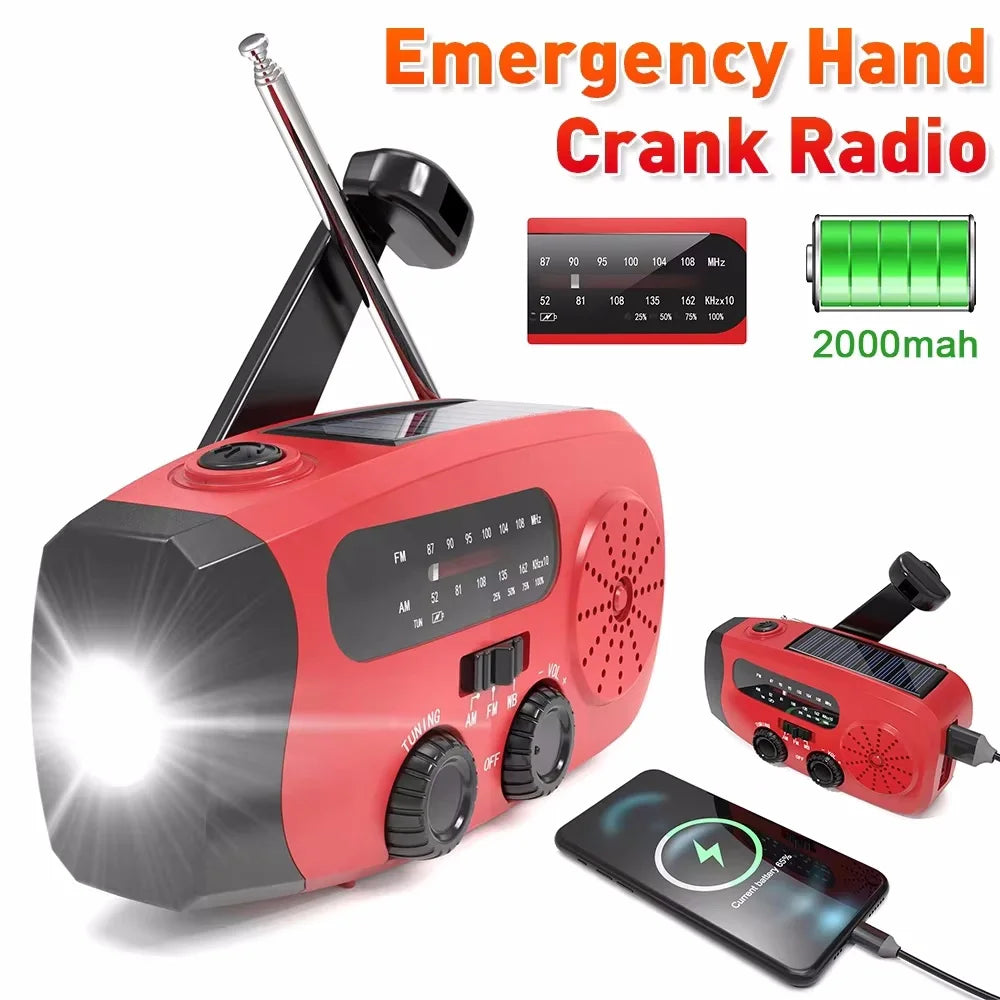 Solar Emergency Radio Power Bank Red