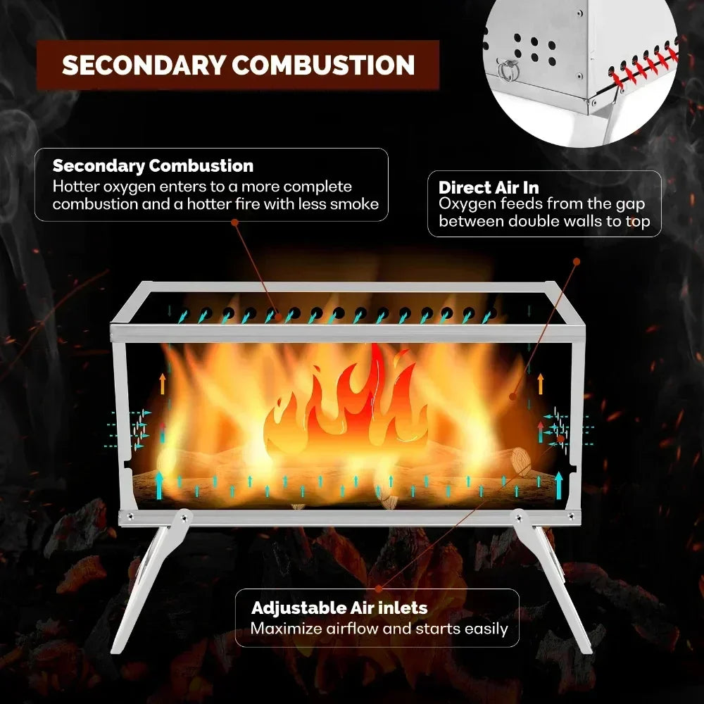 Portable Folding Wood Stove with Chimney Fastfold Tent Stove Silver