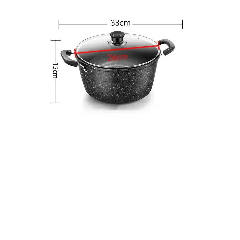 Maifan Stone Non-Stick Soup Pot with Lid Dual-Handle Cookware Black
