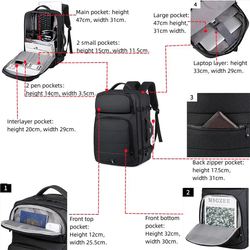 Laptop Backpack with USB Port Black