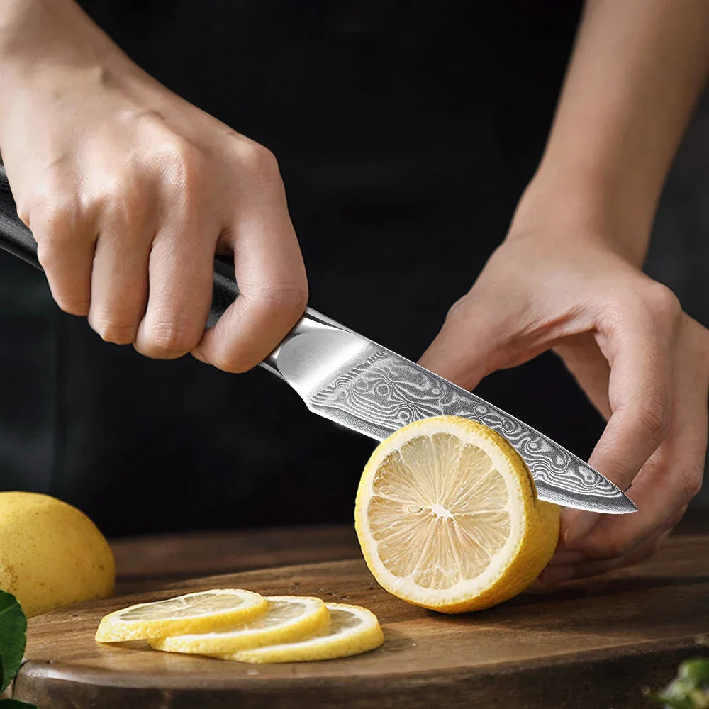 3.5-Inch Damascus Steel Paring Knife VG10 Core Cutter Black