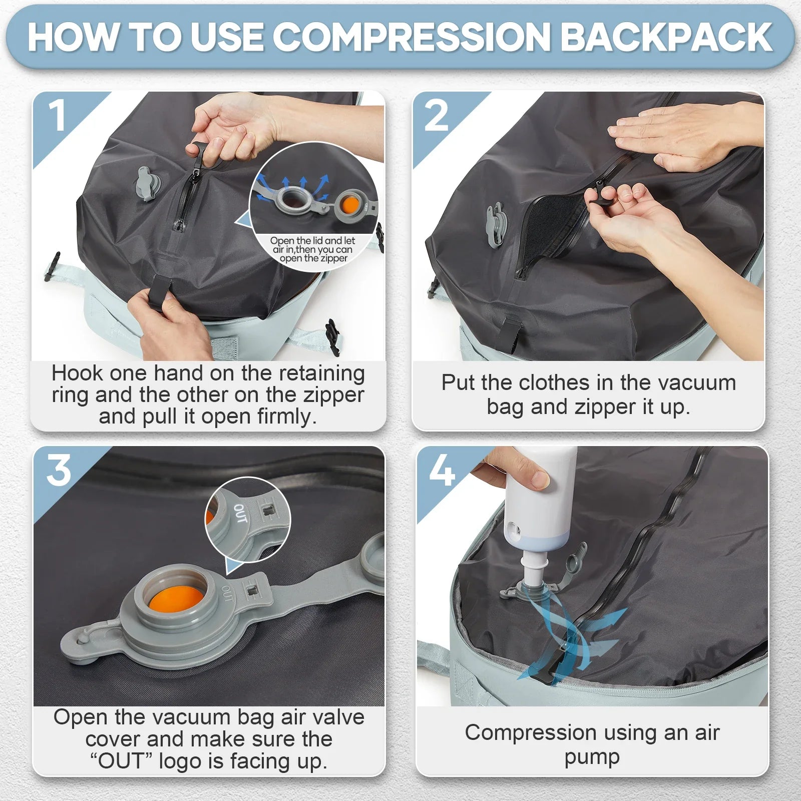 Vacuum Compression Laptop Backpack Blue