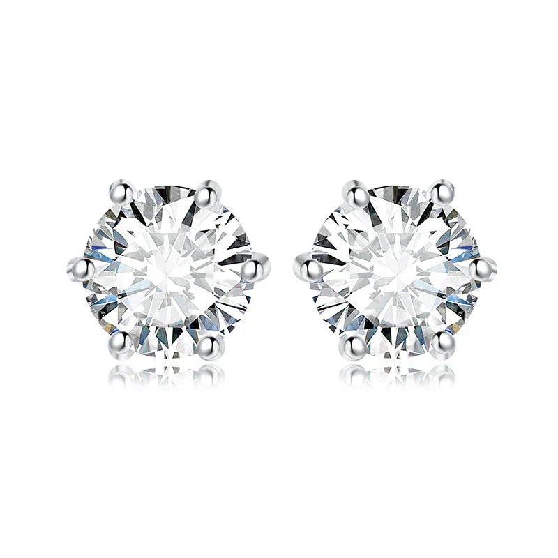 Earrings Stud Round 5A Zirconia Silver for Women (Silver)