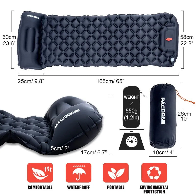 Ultralight Camping Inflatable Mattress with Built-In Pump and Pillows