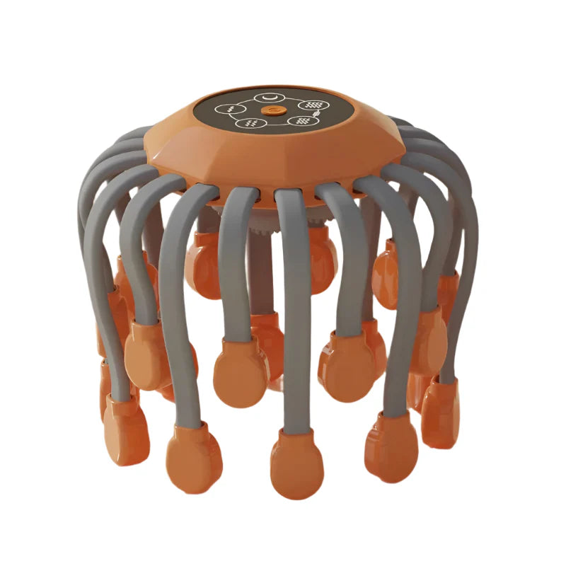 20-Head Scalp Massager with Red Light Therapy Octopus Scratcher Orange