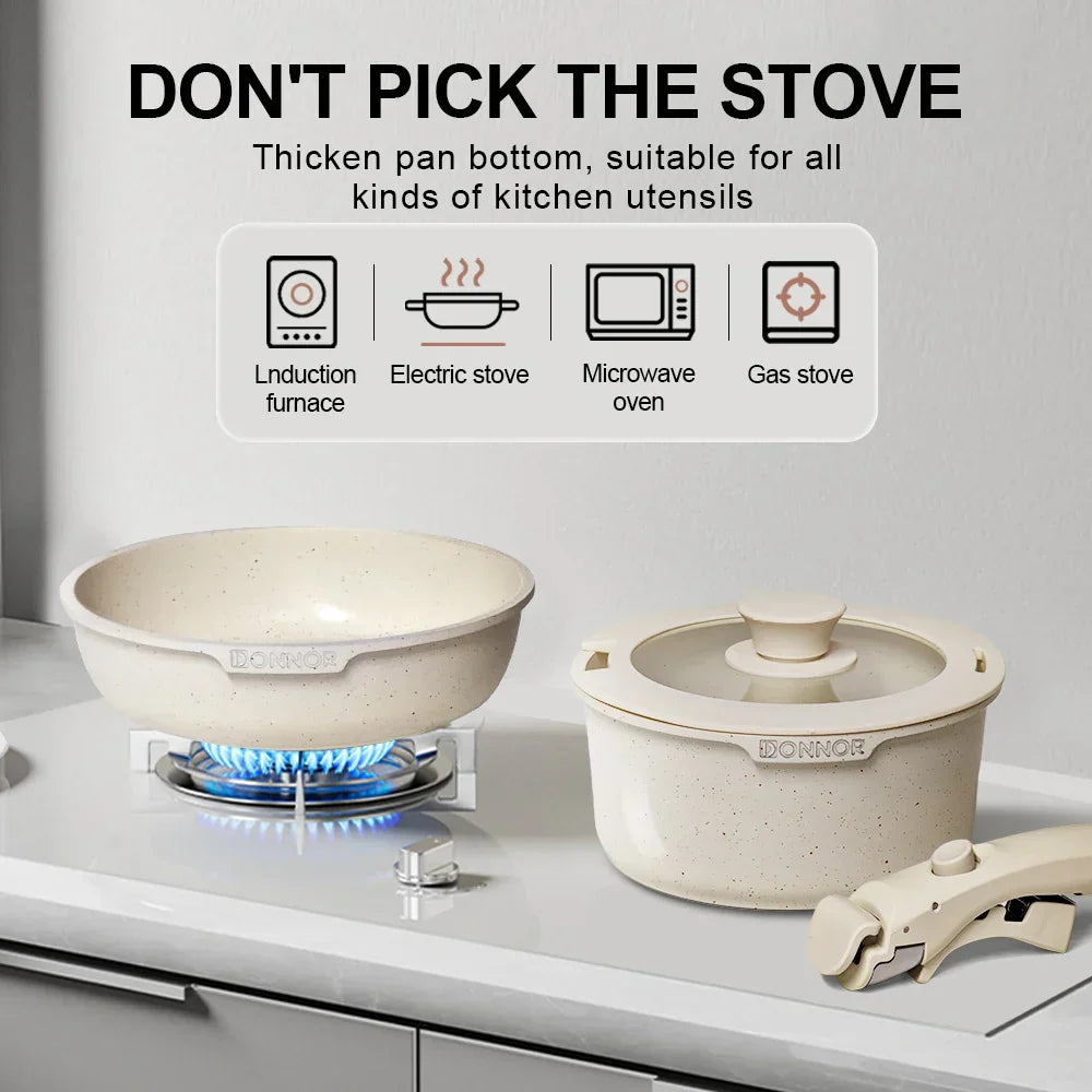 Non-Stick Die-Cast Aluminum Cookware Set Induction-Compatible White
