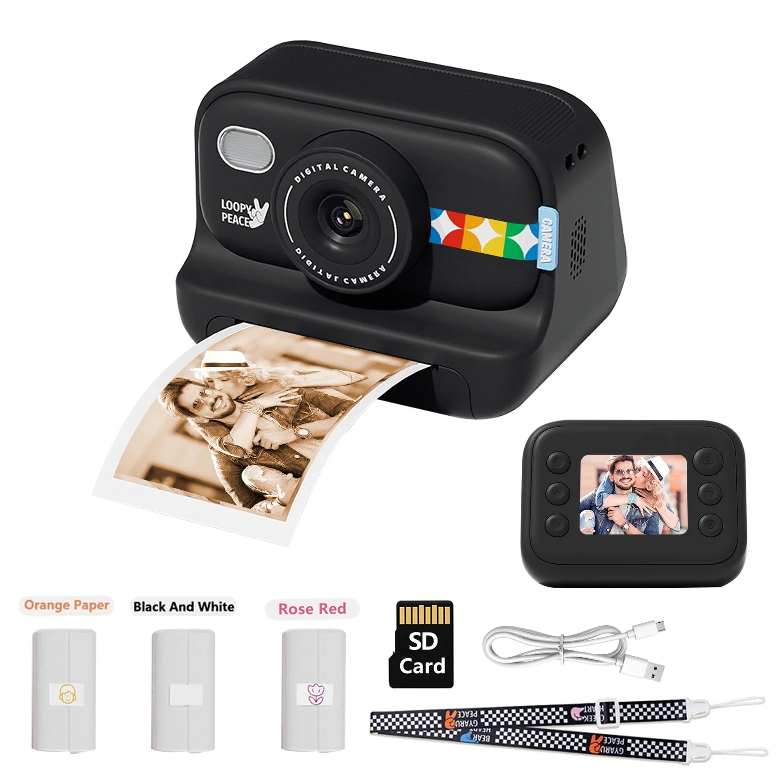 Color Instant Print Camera for Kids Black