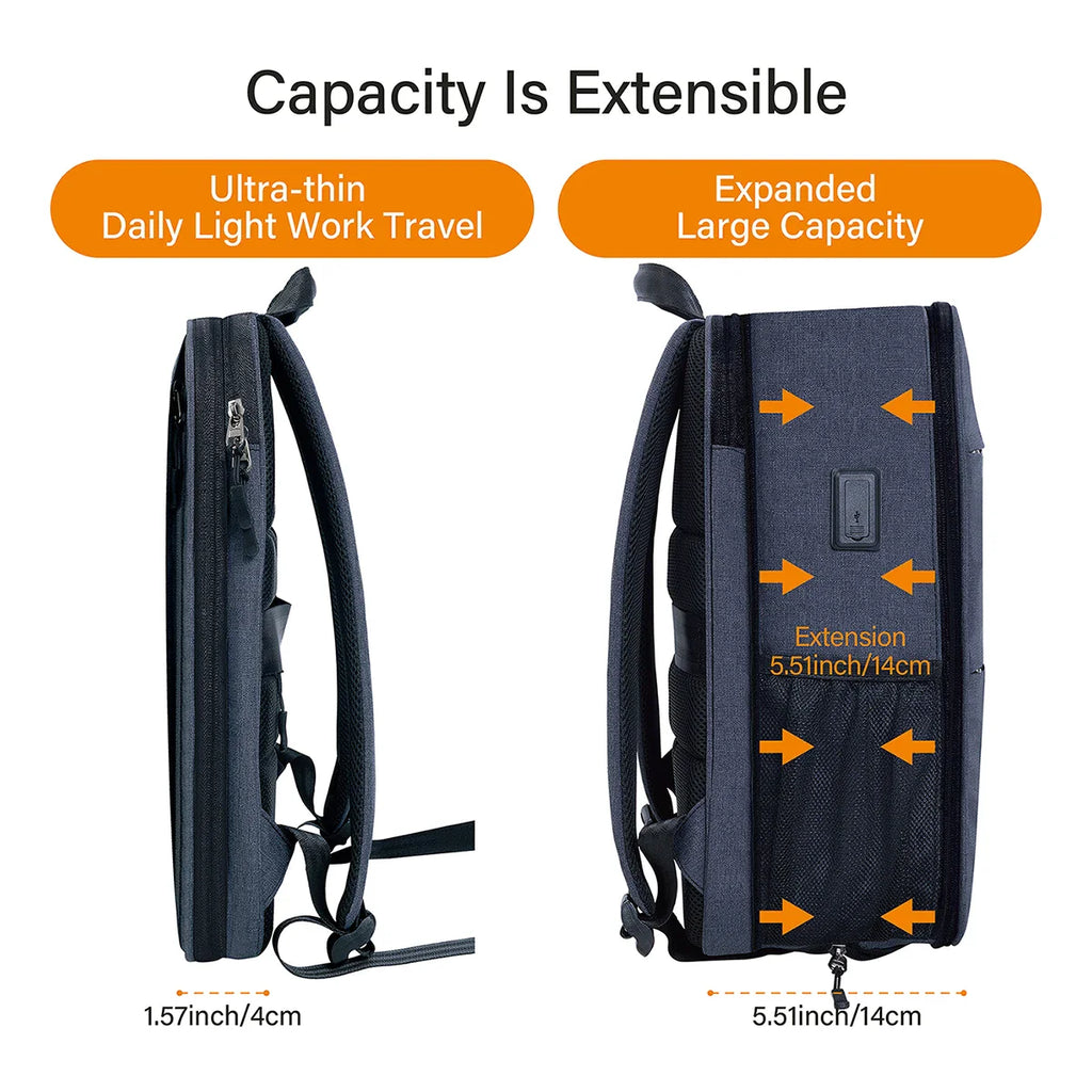Slim Expandable Laptop Backpack Dark Grey