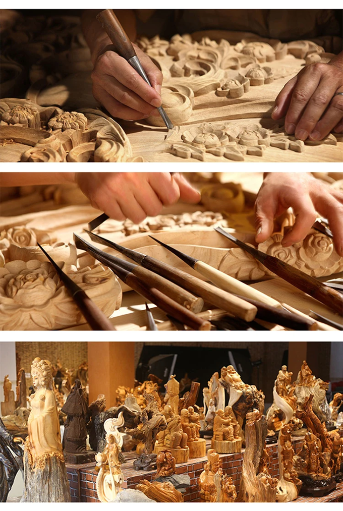 Dragon & Phoenix Solid Wood Statue: Artful Home Decor