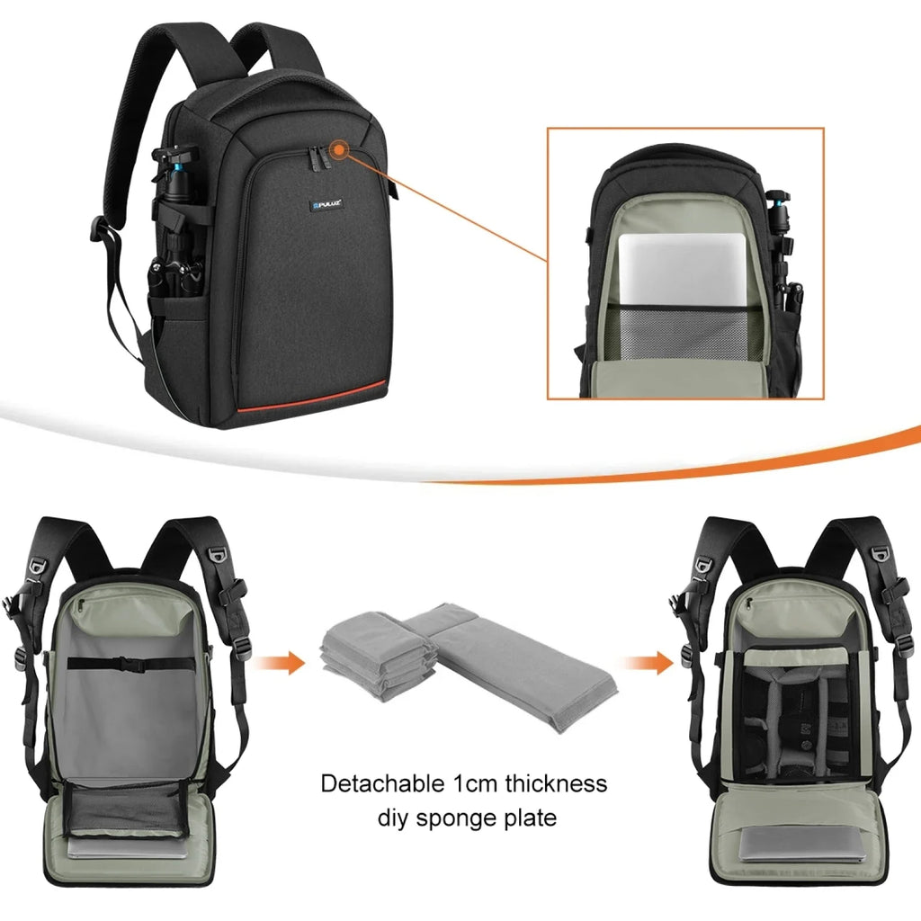 Dual Shoulder Camera Backpack with Rain Cover Black