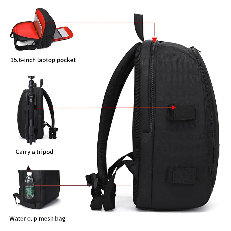 Outdoor Camera Backpack Waterproof Black