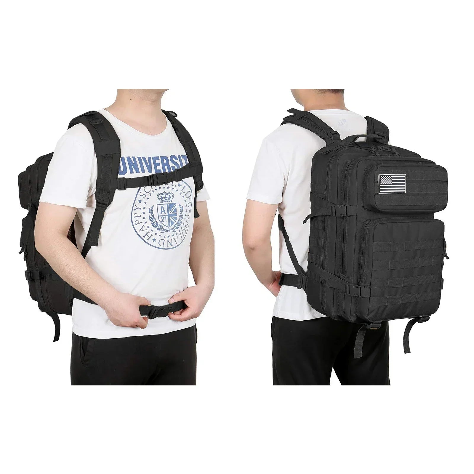 45L Tactical Molle Backpack Military-Grade Assault Pack Bug Out Bag Black