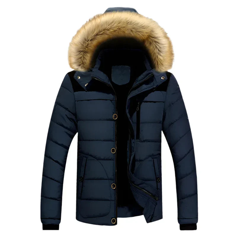 Men's Thick Hooded Winter Parka Jacket Coat (Dark Blue)