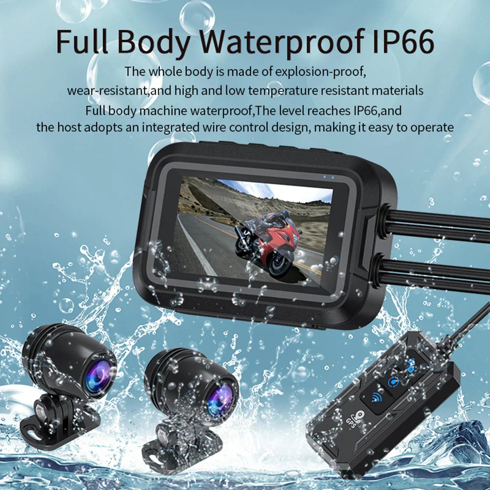 Dual 1080P Motorcycle Cam WiFi + GPS 64 GB Black