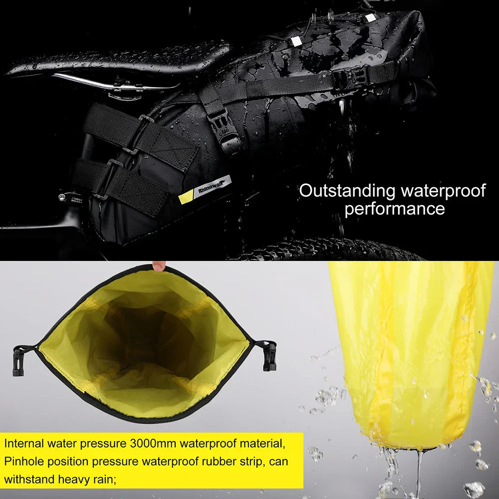 Waterproof 10L Bike Saddle Bag Foldable Rear Pannier Black