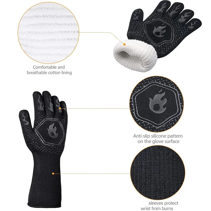 1 Pair Heat-Resistant Oven Gloves Black