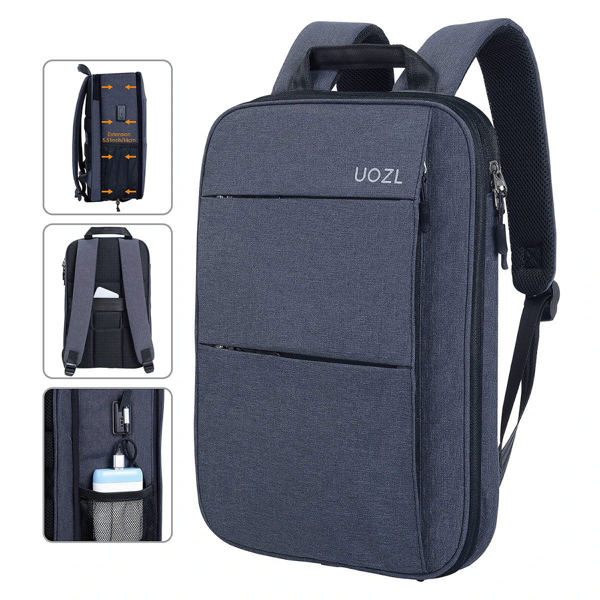 Slim Expandable Laptop Backpack Dark Grey