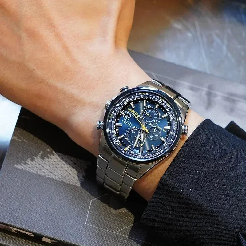 Men's Quartz Watch Waterproof Stainless Steel (Blue Rubber belt)