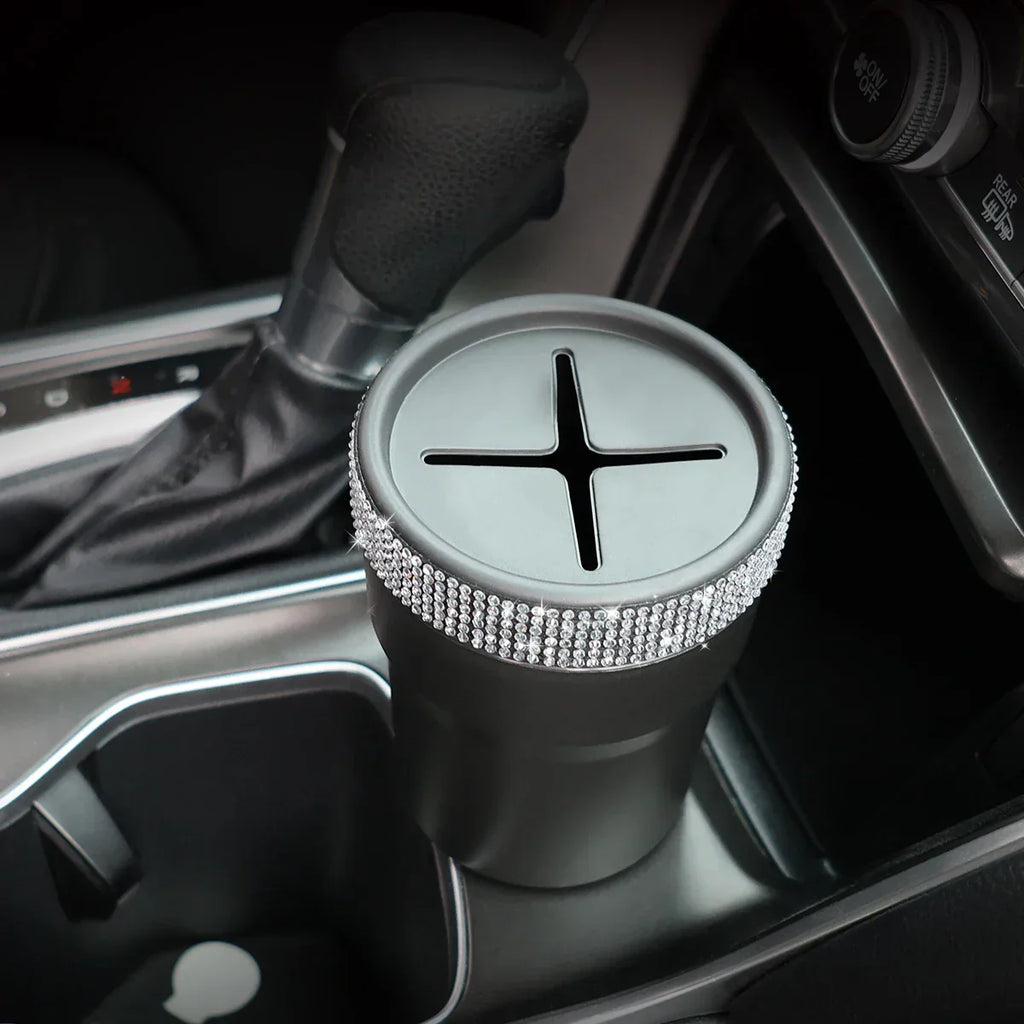 2Pcs Car Coin Storage Box Mini Imitation Diamond Can for Cup Holder Black