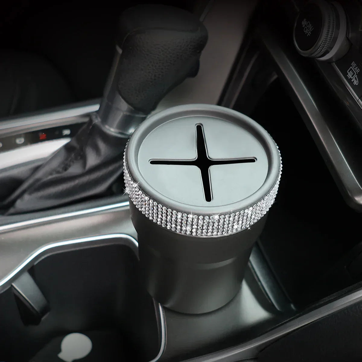 2Pcs Car Coin Storage Box Mini Imitation Diamond Can for Cup Holder Black