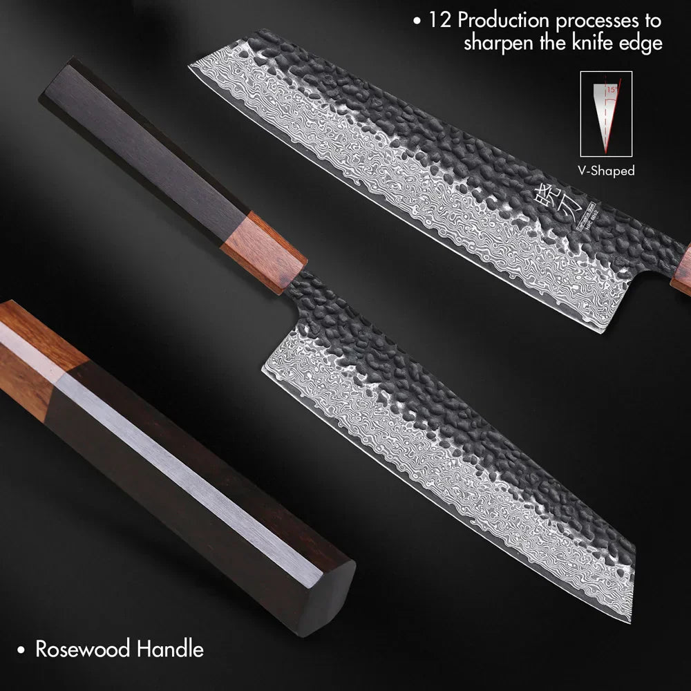 8.2-Inch Damascus Steel Cleaver Hand-Forged Knife Black