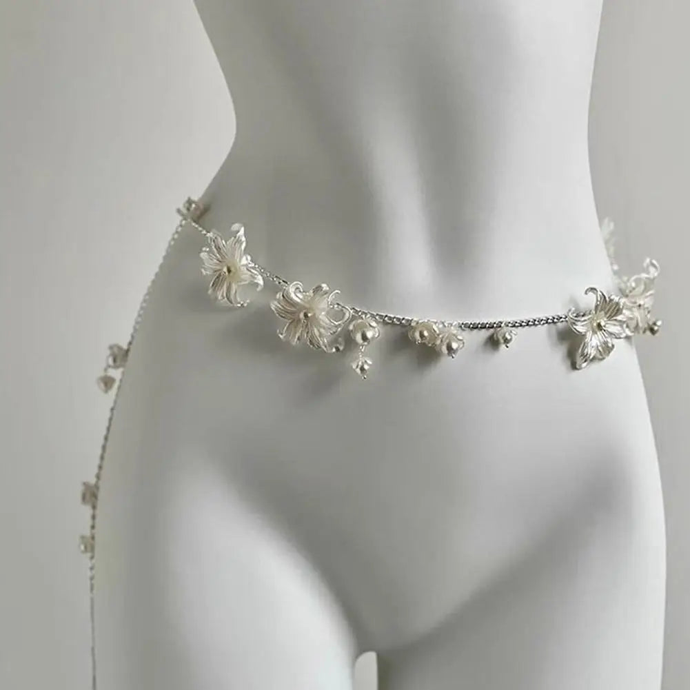 Retro Multilayer Pearl Waist Chain Belt Women (C)