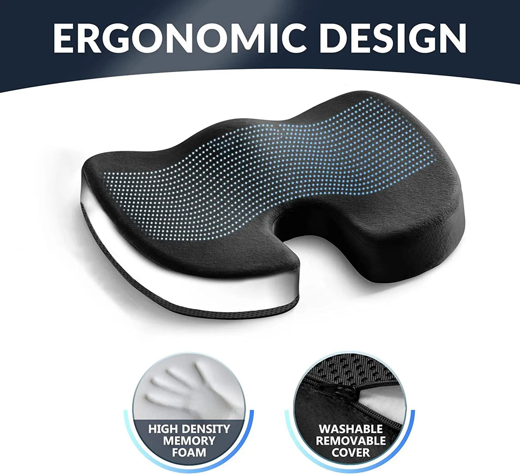 Gel Memory Foam Cushion Non-Slip Coccyx Support Pad Grey