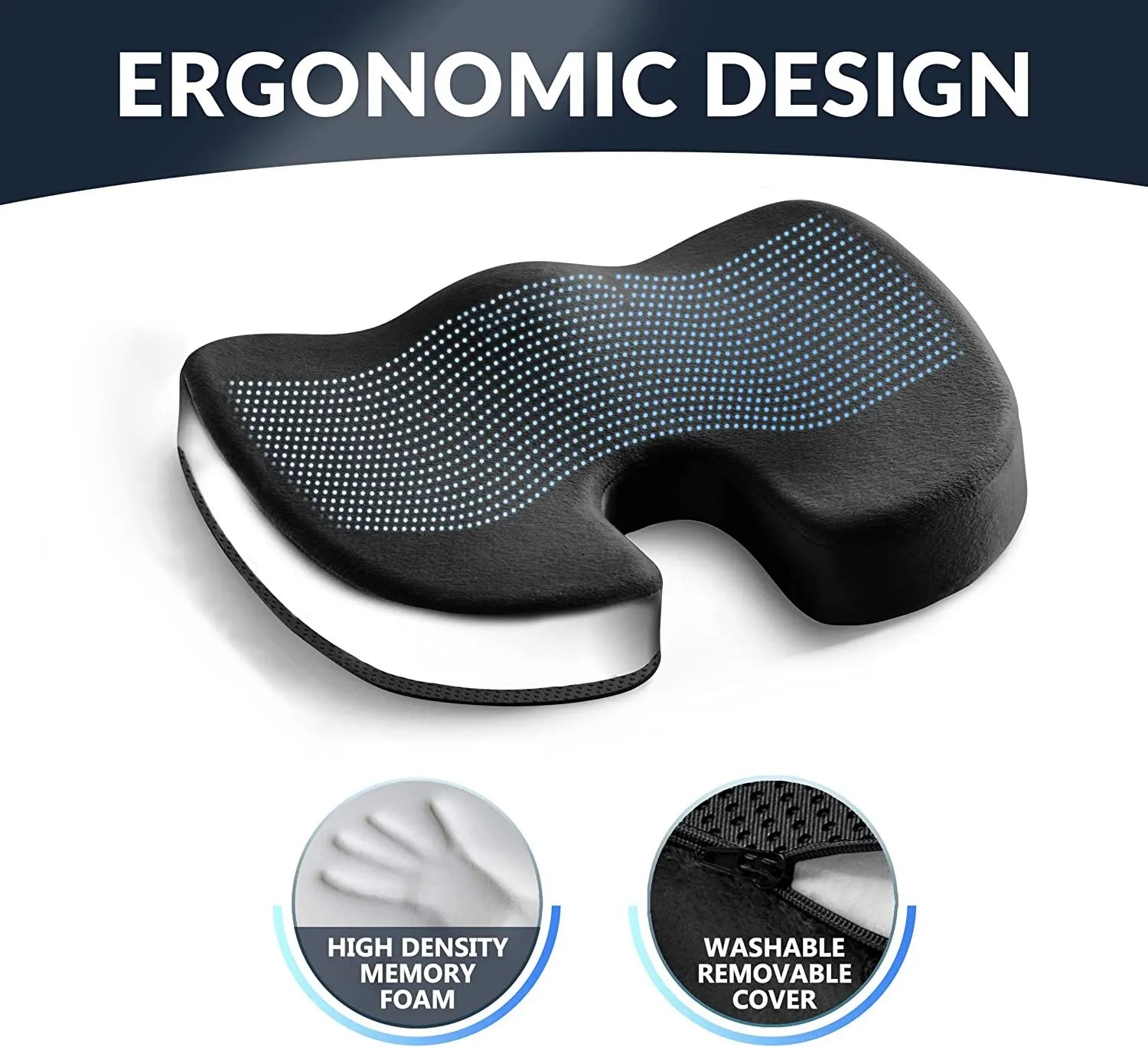 Gel Memory Foam Cushion Non-Slip Coccyx Support Pad Grey