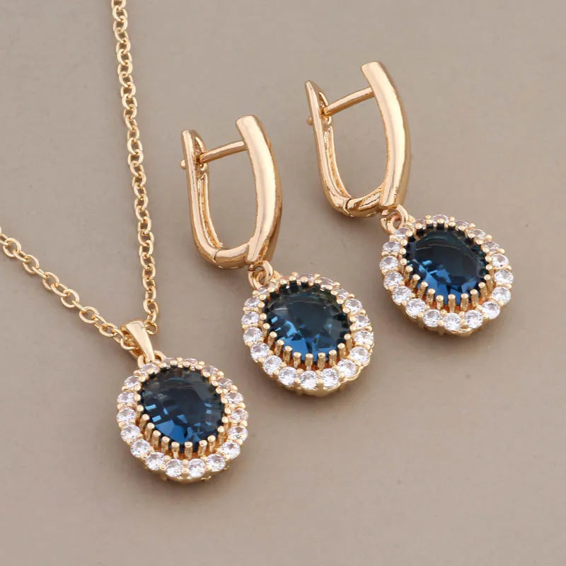 Natural Zircon Necklace and Earrings Jewelry Set