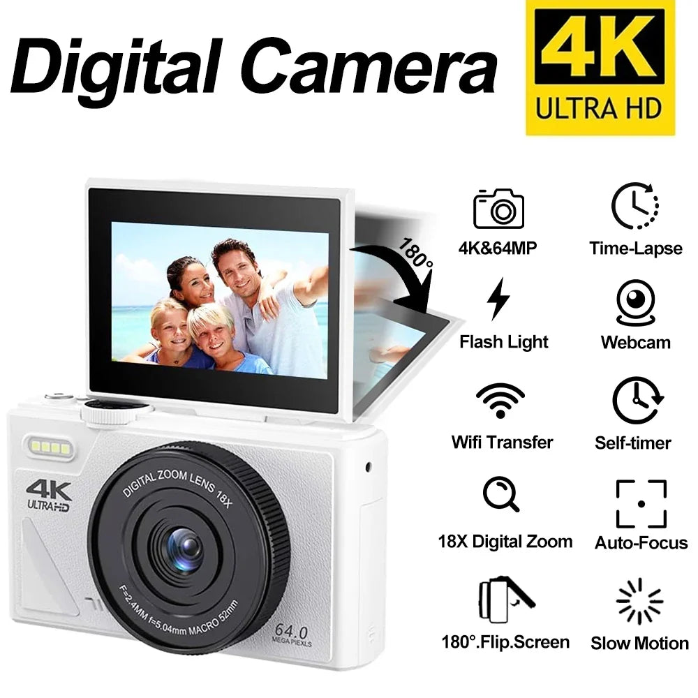 Digital Camera with 3.0 Flip Screen White