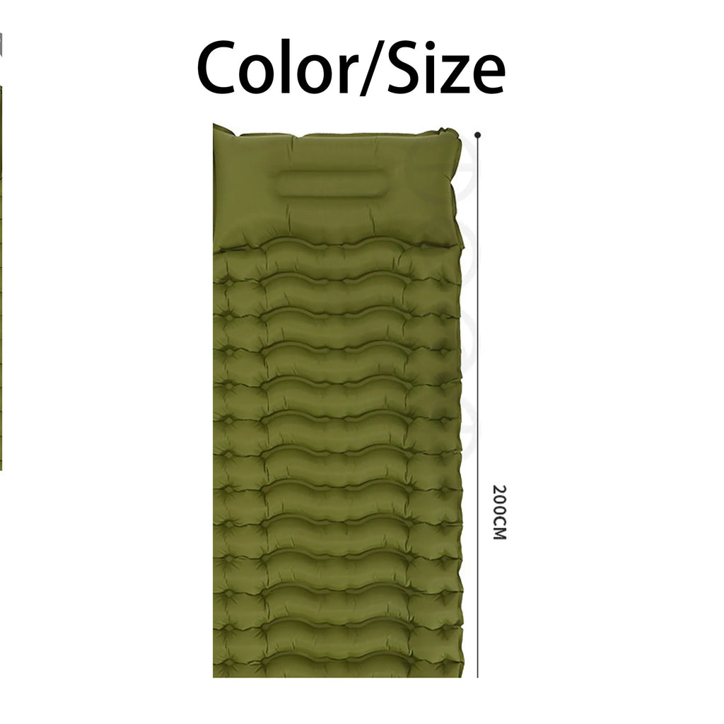 Inflatable Sleeping Pad Built-In Pillow Compact Green