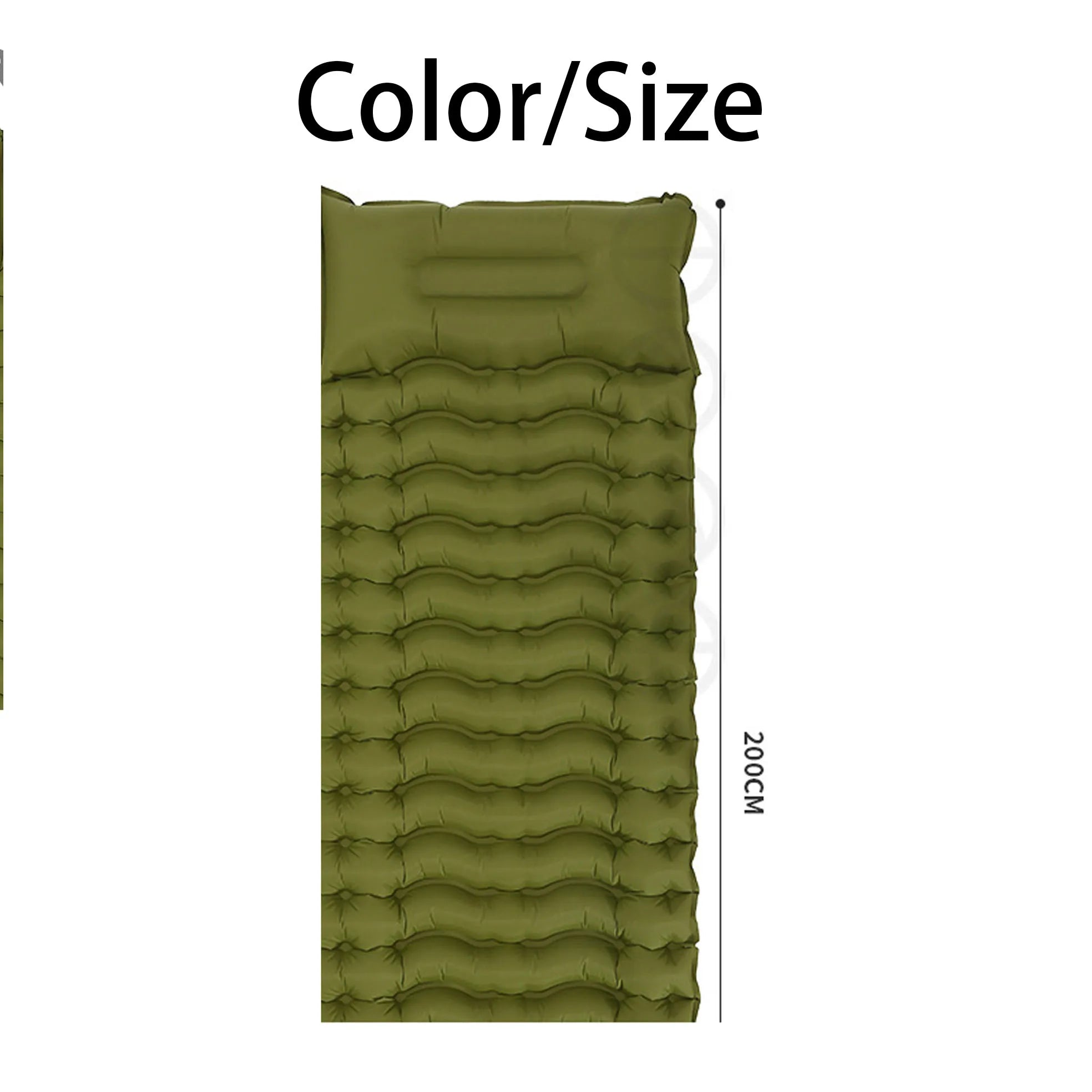 Inflatable Sleeping Pad Built-In Pillow Compact Green