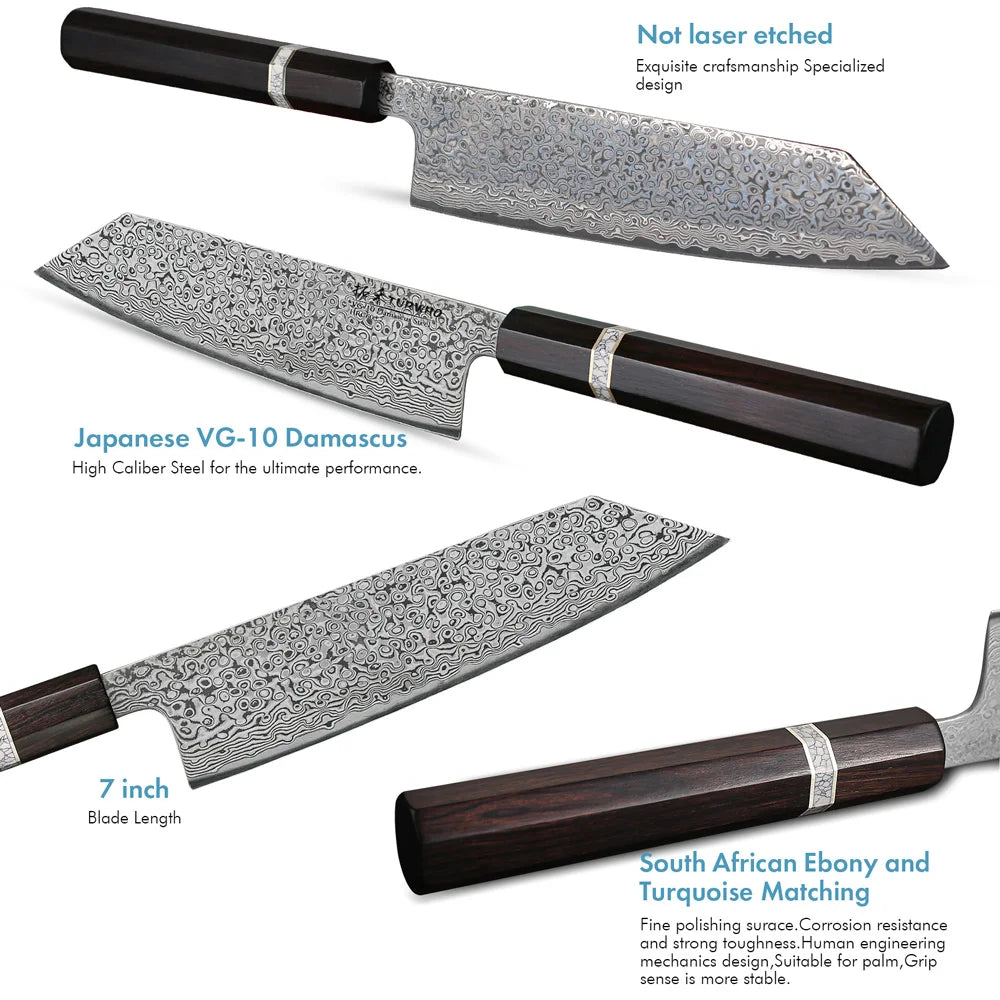 7-Inch Hand-Forged Kiritsuke Knife 73-Layer Damascus Steel Black