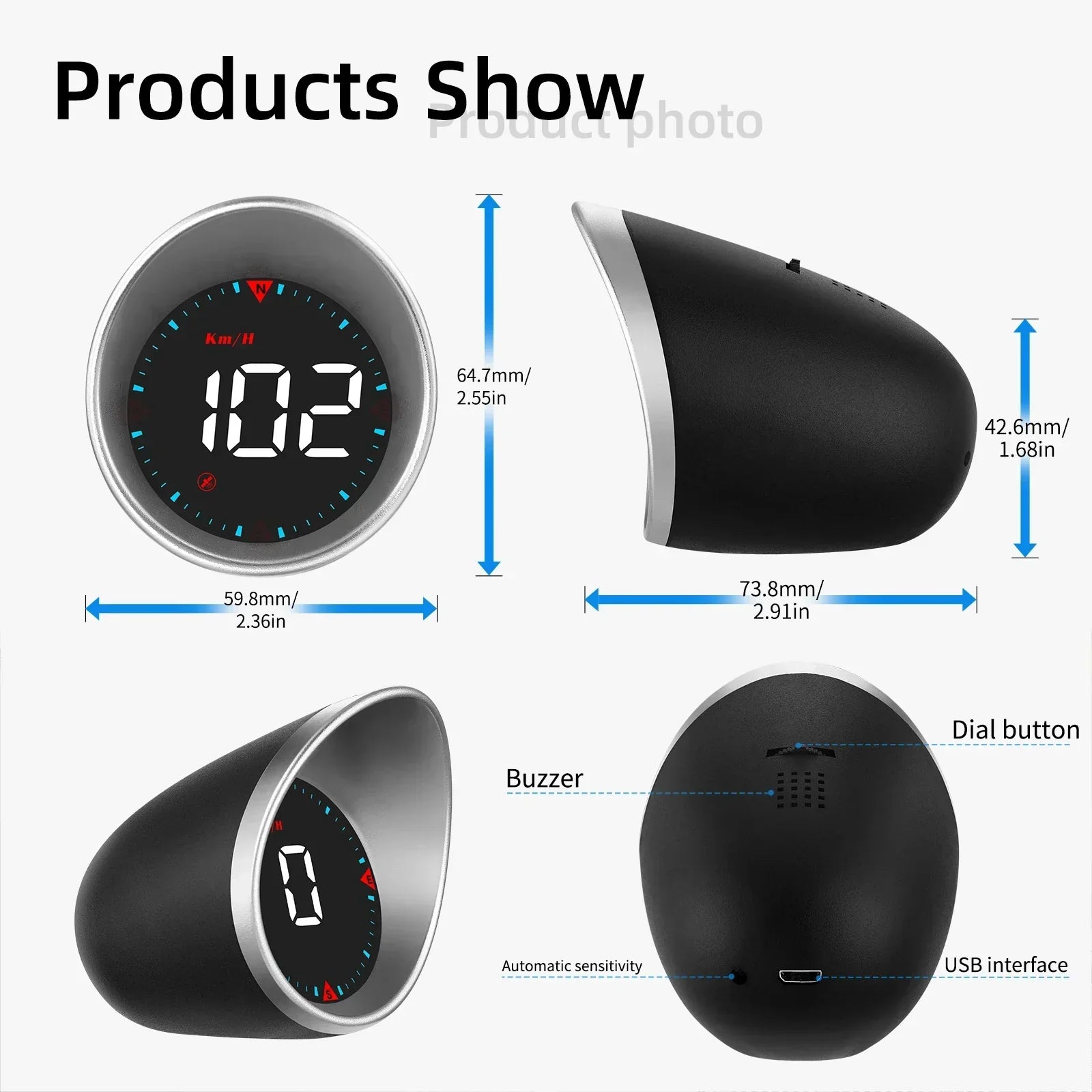 Universal GPS Head-Up Display–Digital Speedometer Black