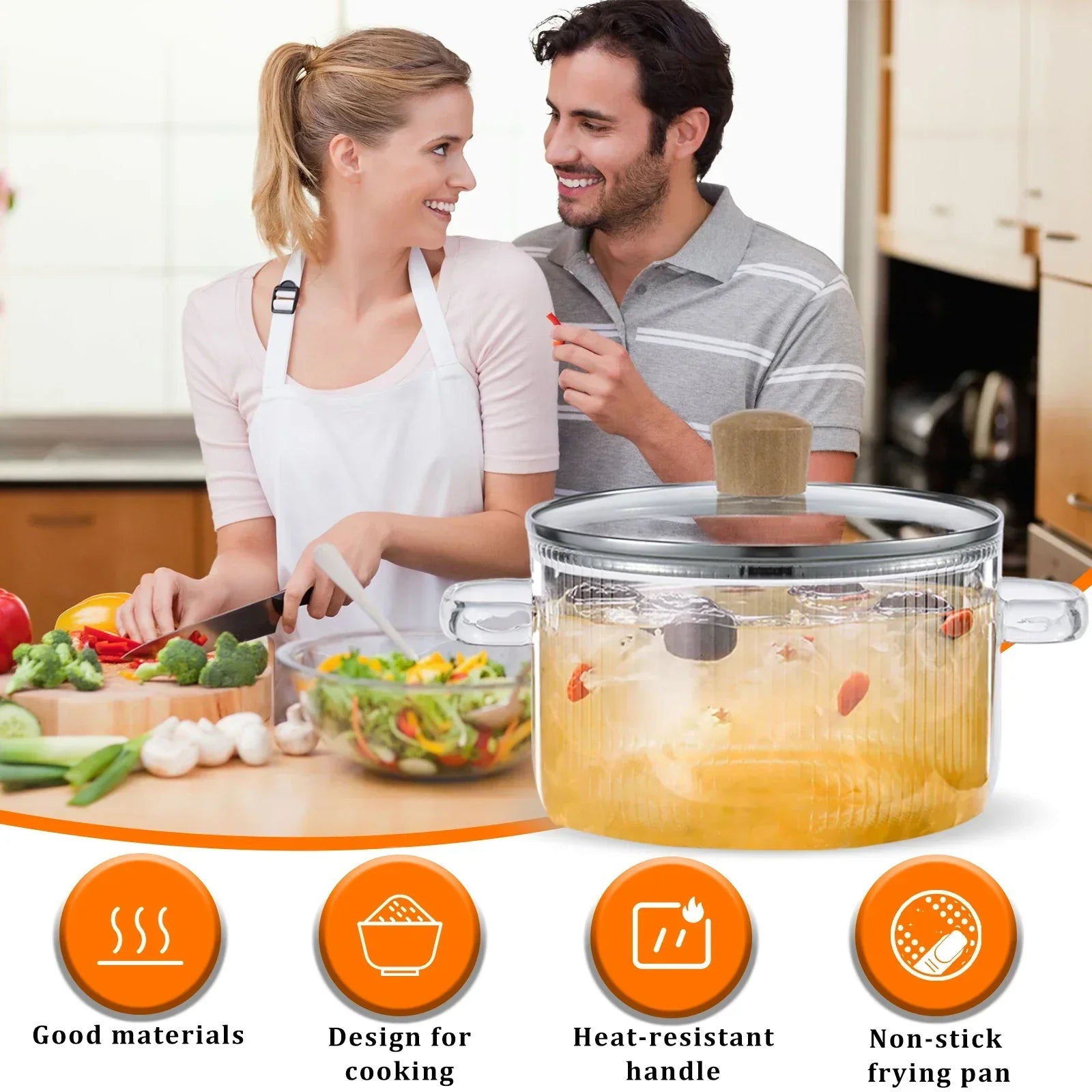 1.6L Borosilicate Glass Saucepan with Lid Clear Heat-Resistant Pot