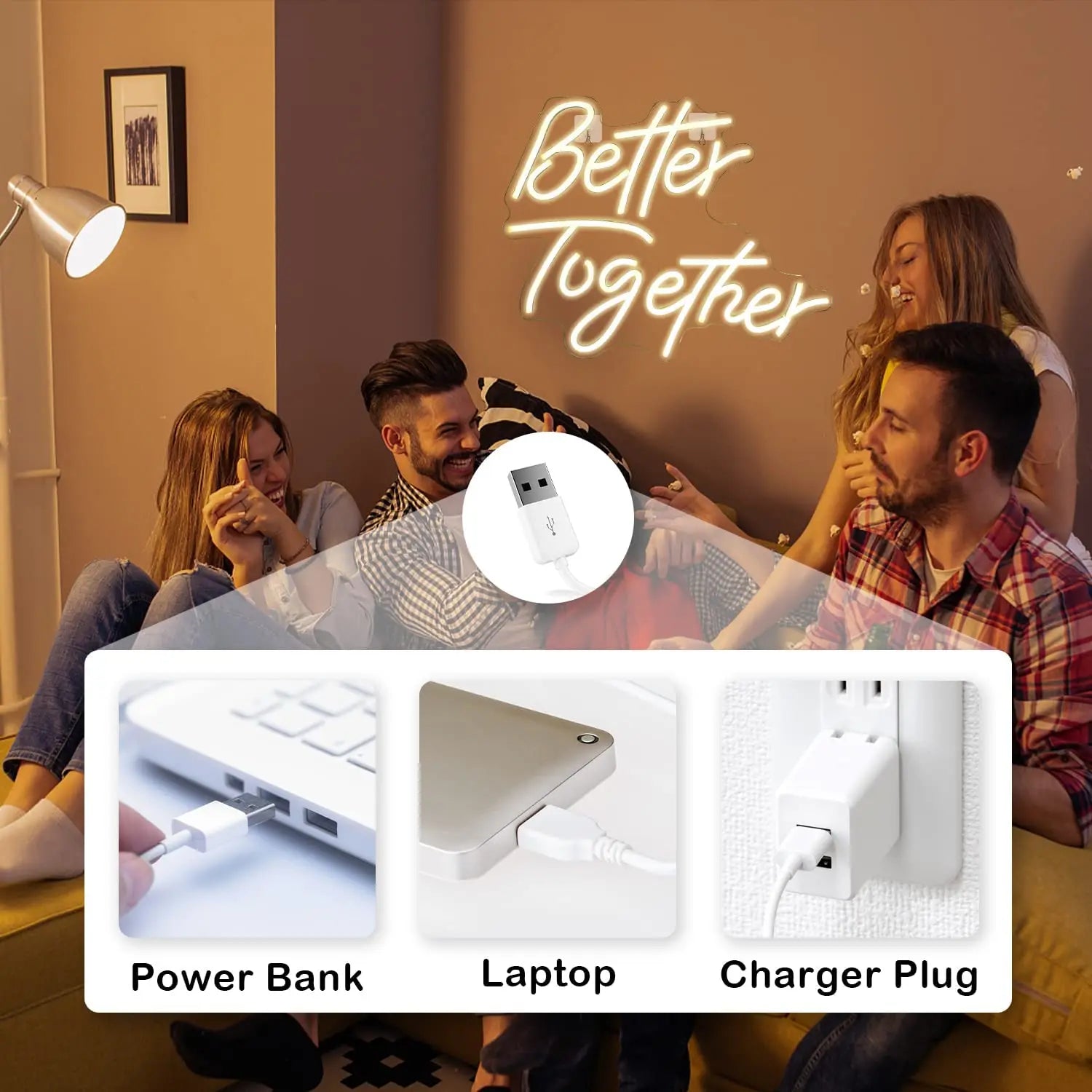 Better Together LED Neon Sign Light - Warm White (42x33.5cm)