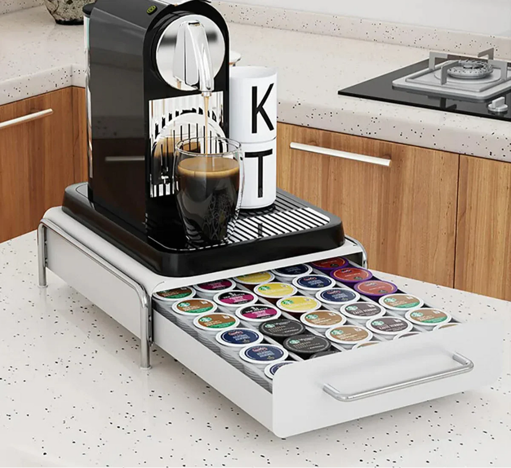 Compact Coffee Pod Drawer Space-Saving K-Cup Holder White