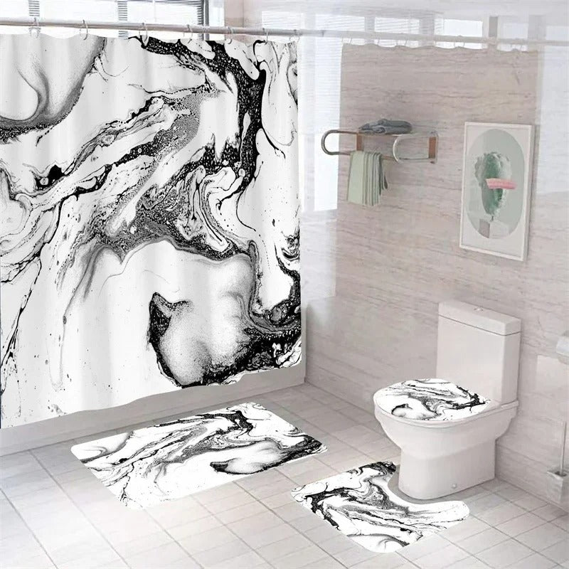 Luxury Marble Shower Curtain Bathroom Set (4 Pcs)