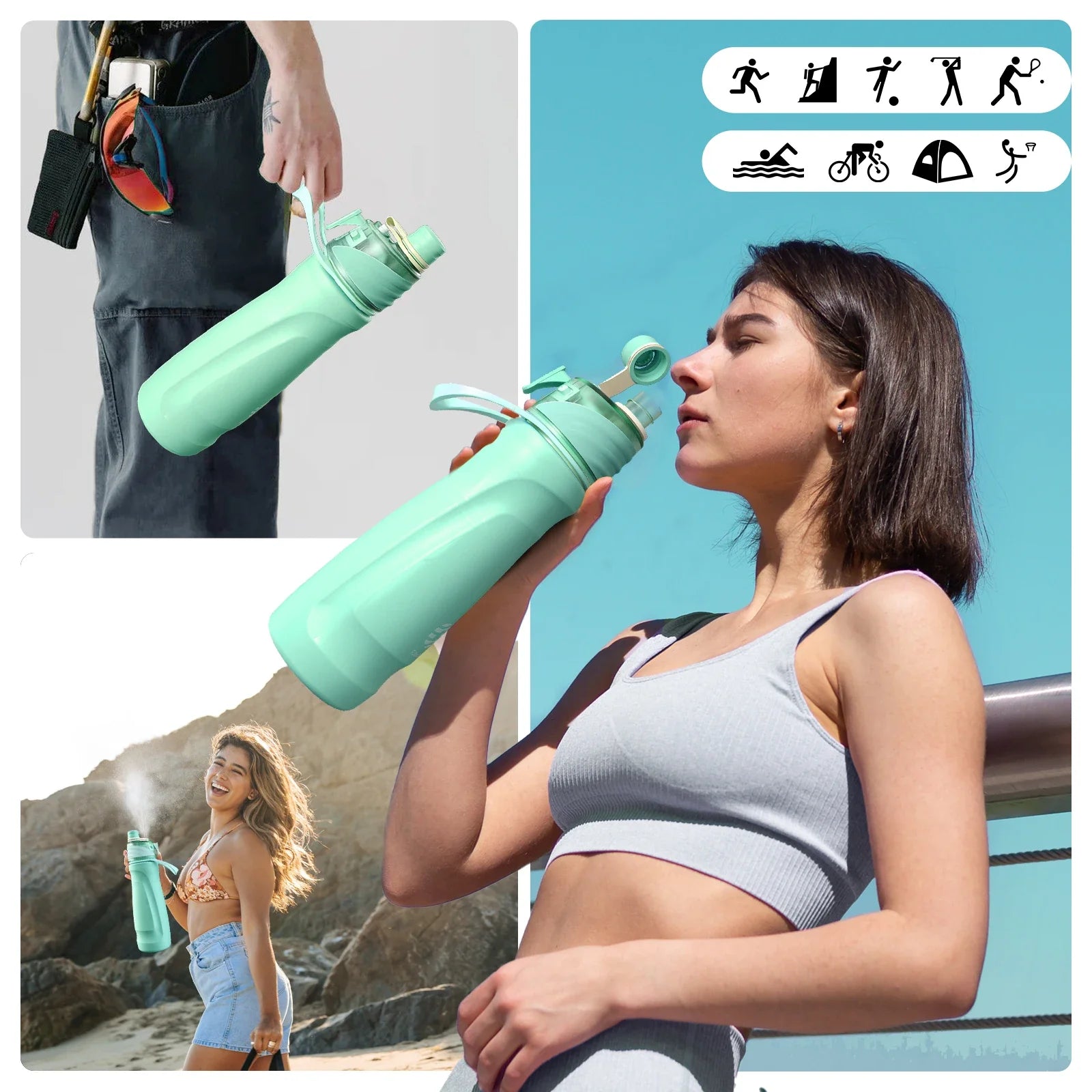 750ML Spray Water Bottle Green